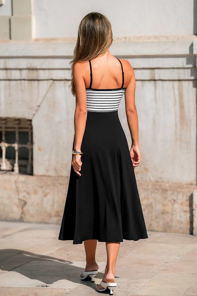 Cupshe Palm Read Striped Midi Dress - Black - S