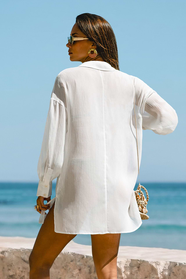 white beach tunic dress Cupshe Barefoot Hours Cover-Up Mini - White beach dress