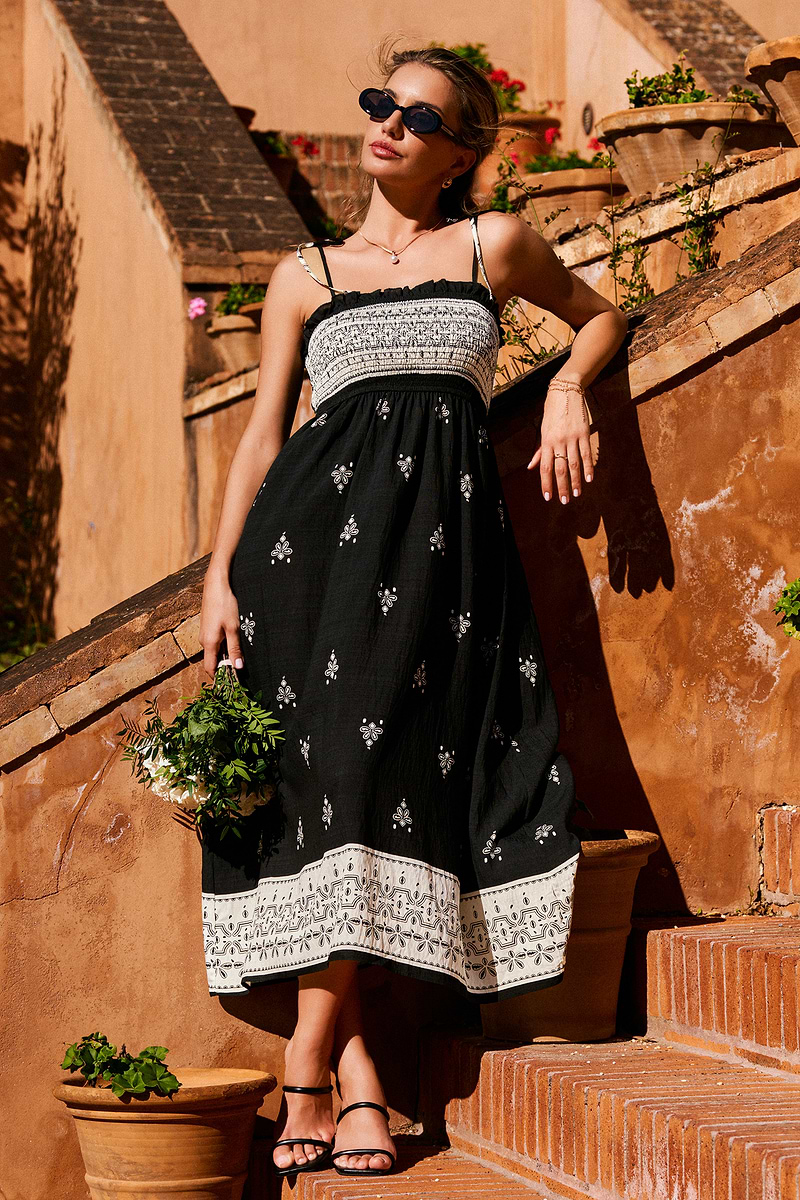 Midnight Love Ornate Midi Dress