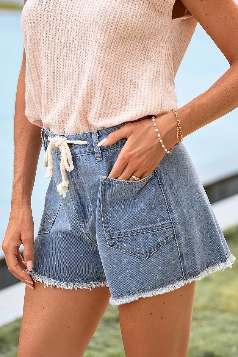 Blaue Wide-Leg Jeansshorts mit Tunnelzug