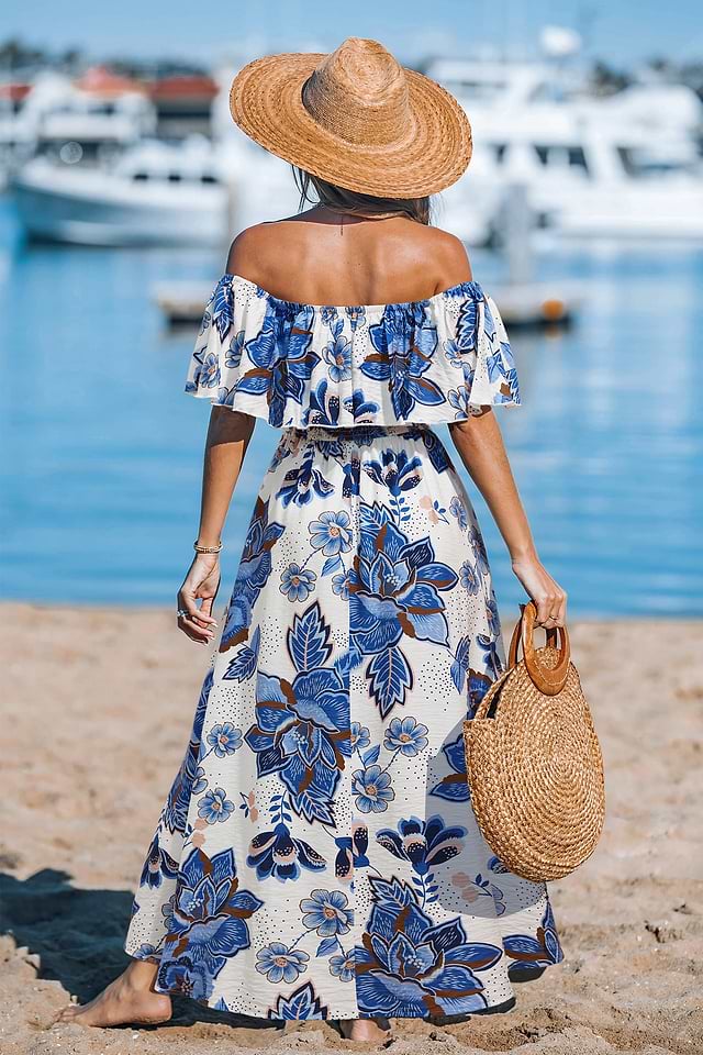 off the shoulder maxi dress floral Azura Burnout | Green | Womens Let the compliments flood in when you don the LUSH Easy on the Eyes Cream Floral Print Off Elegant Floral Off-shoulder Maxi Beach