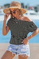 Top de plage rayé épaules dénudées manches courtes
