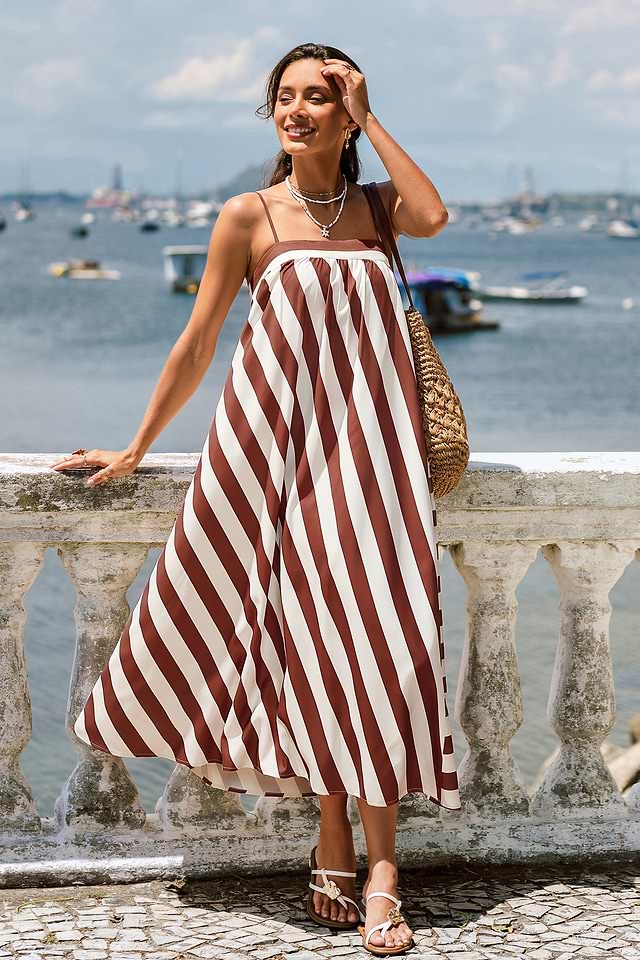 cupshe maxi dresses Cupshe Shell We Striped Maxi Dress - Brown