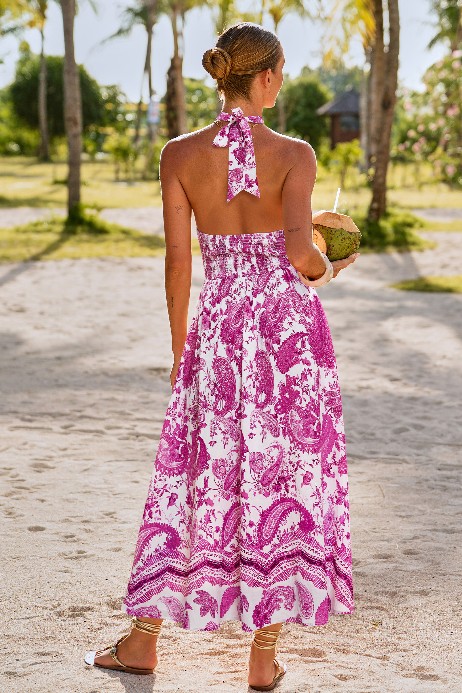 Abito lungo con stampa paisley completamente naturale