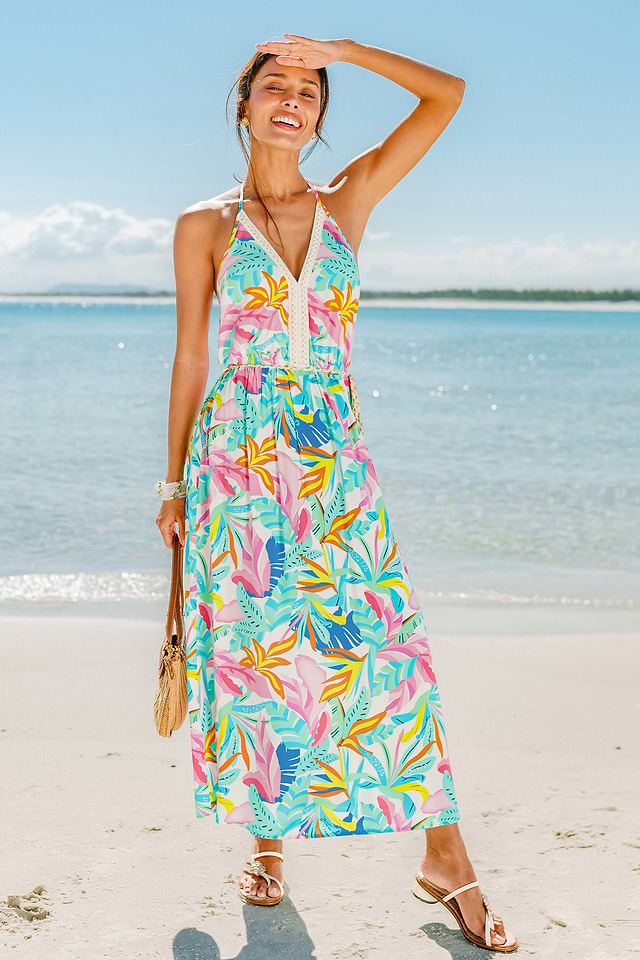 tropical beach dresses Shante Maxi Dress Natural/Green / S