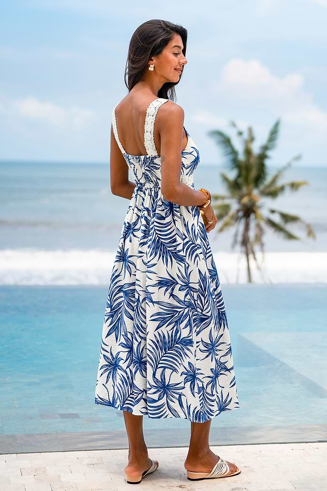 maxi dresses for beach vacation Bodycon Dress | Long Slit Summer | Women The Vacation Pending Tropical Maxi Dress feels like plans are already in motion with a carefree CUPSHE Women's Spaghetti Strap Smocked