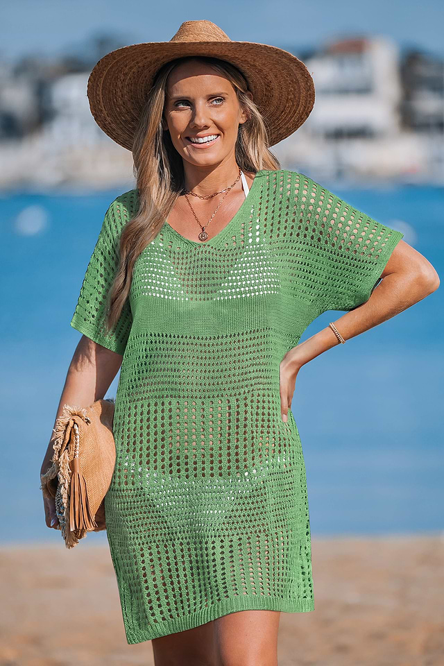 green crochet cover up dress Cupshe Clear Water Green Cover-Up Mini Dress - Green