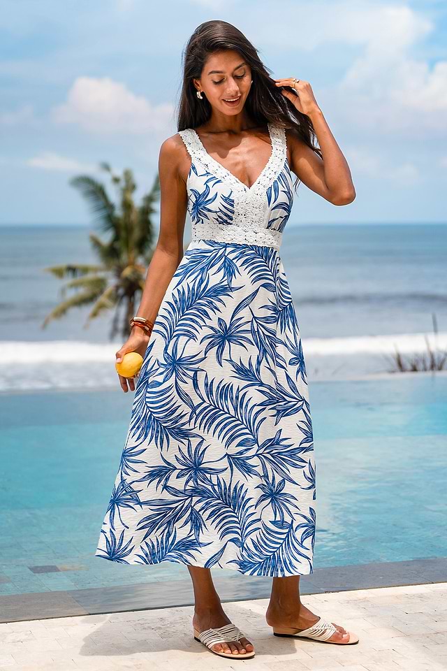 beachy maxi dress Saltwater Natural/Blue / S weather destinations South Beach cut out front