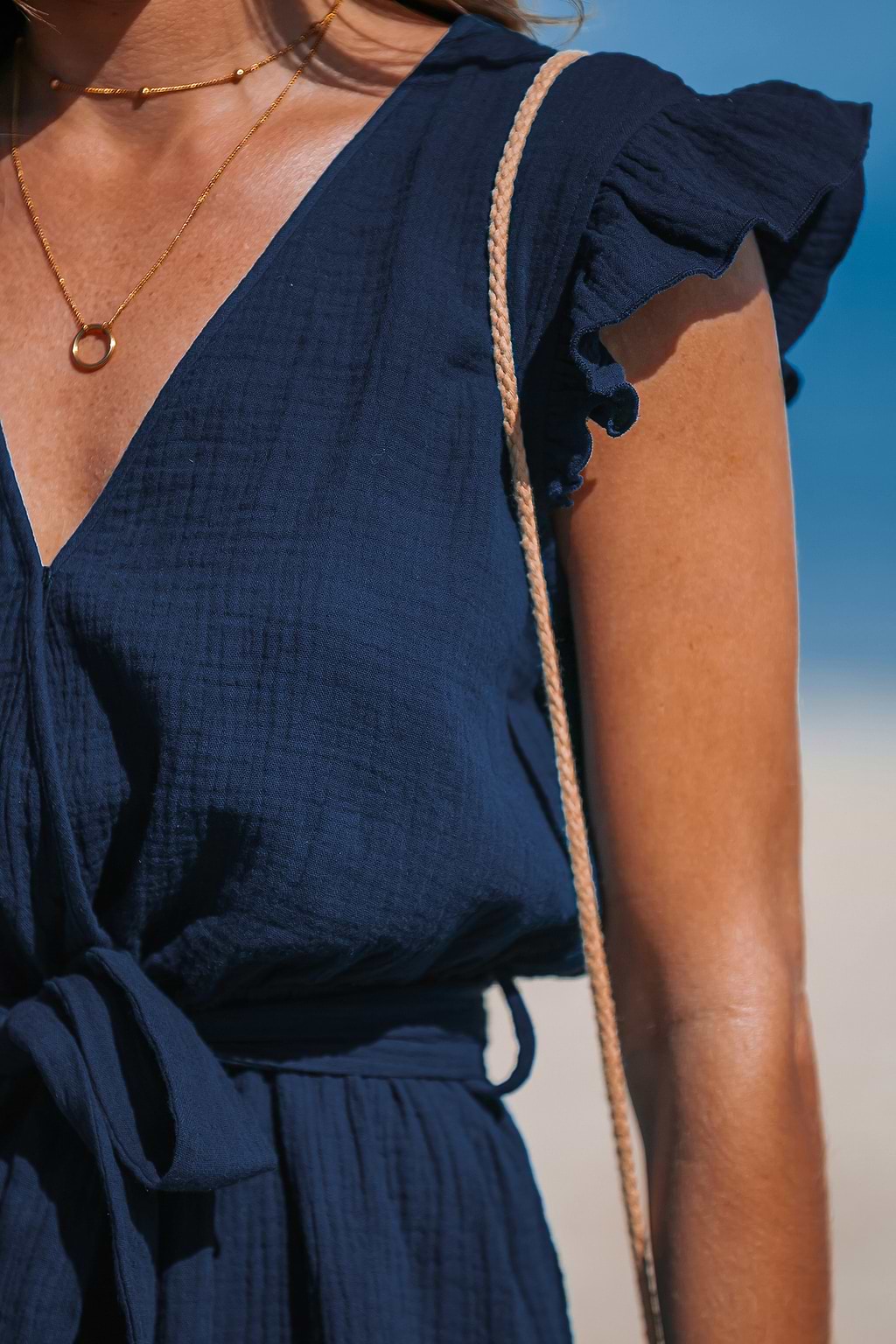 Navy Surplice Flutter Sleeve Romper