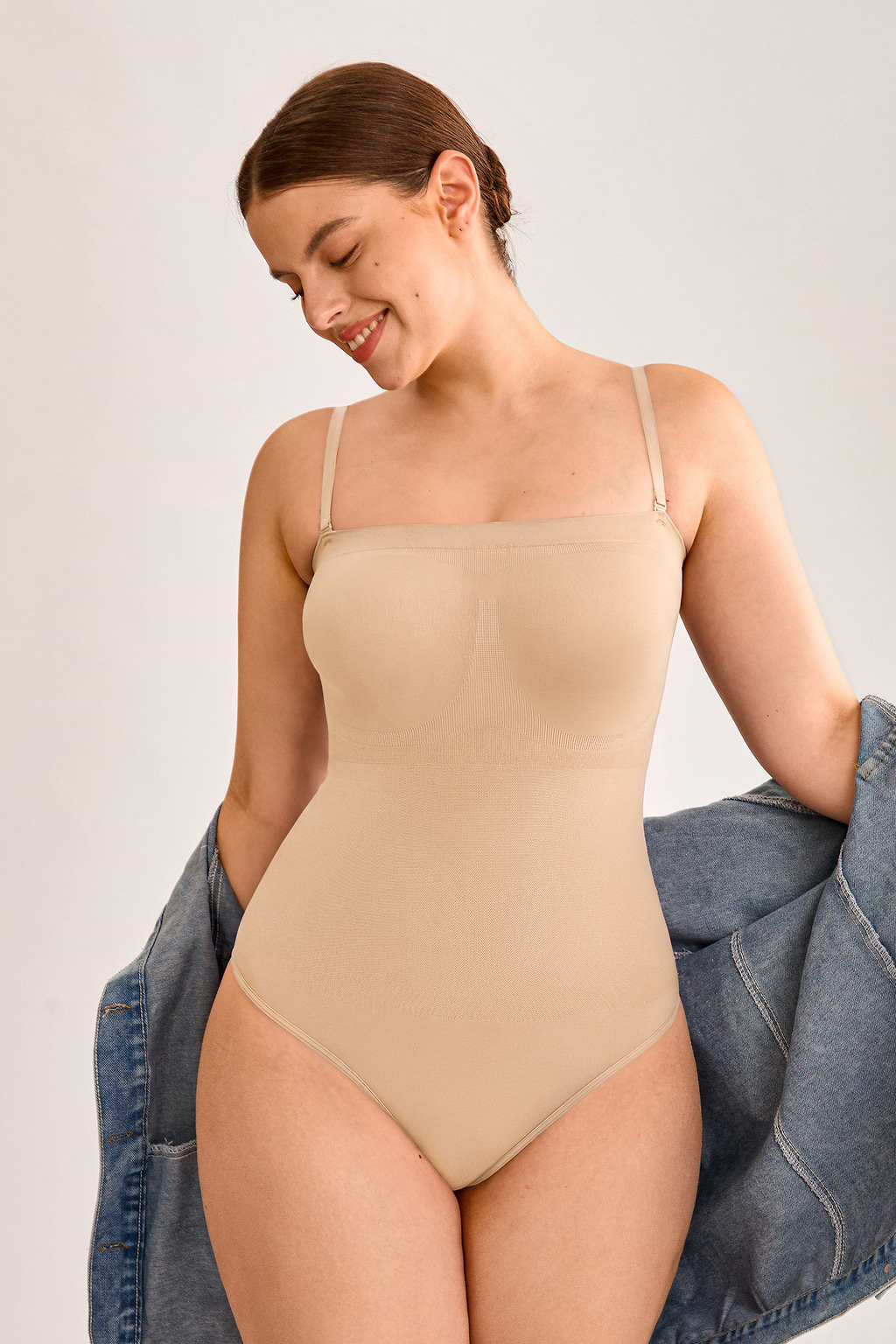 Khaki Shapewear-Body mit verstellbaren Trägern
