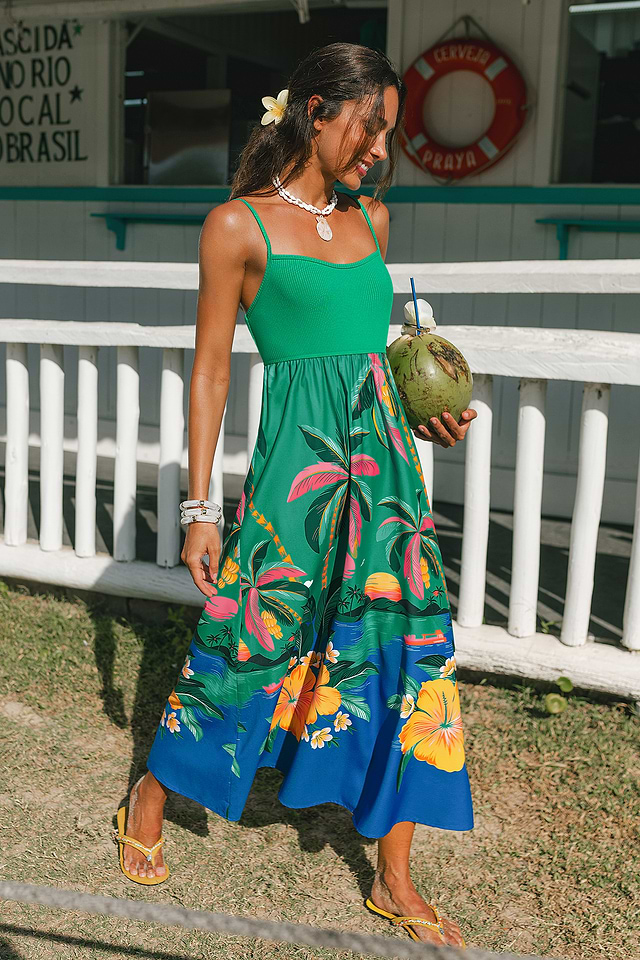 Cupshe Light Spectrum Tropical Maxi Dress - Green - L