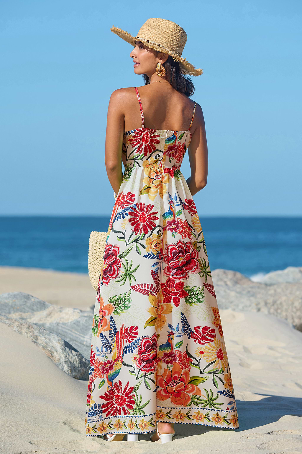 Robe longue tropicale fermeture éclair au dos