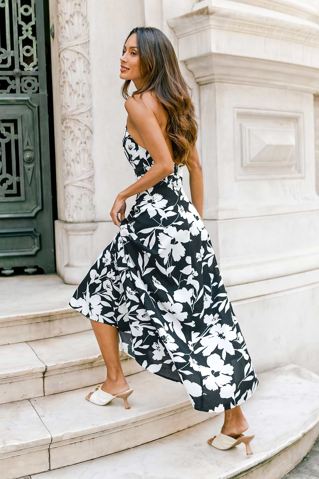Robe longue tissé tropicale à col plongeant