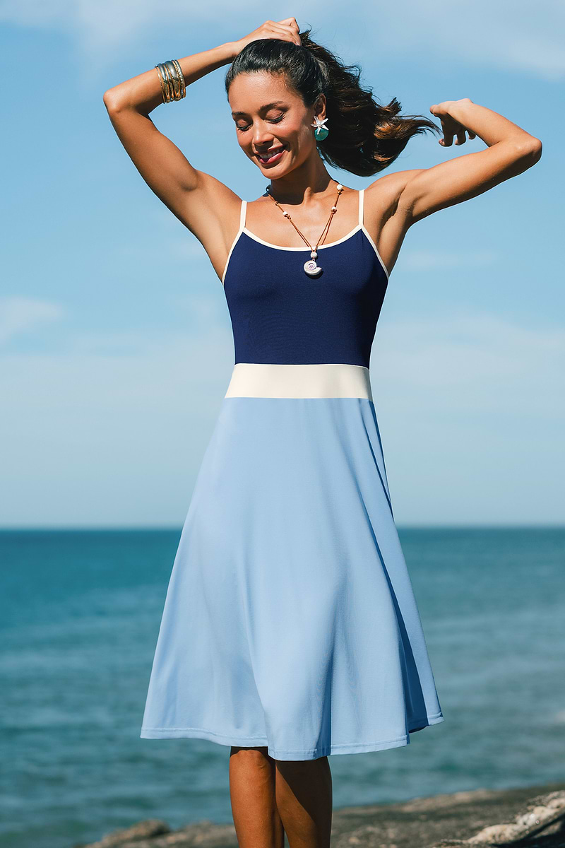 Swing Dancer Colorblock Midi Jurk