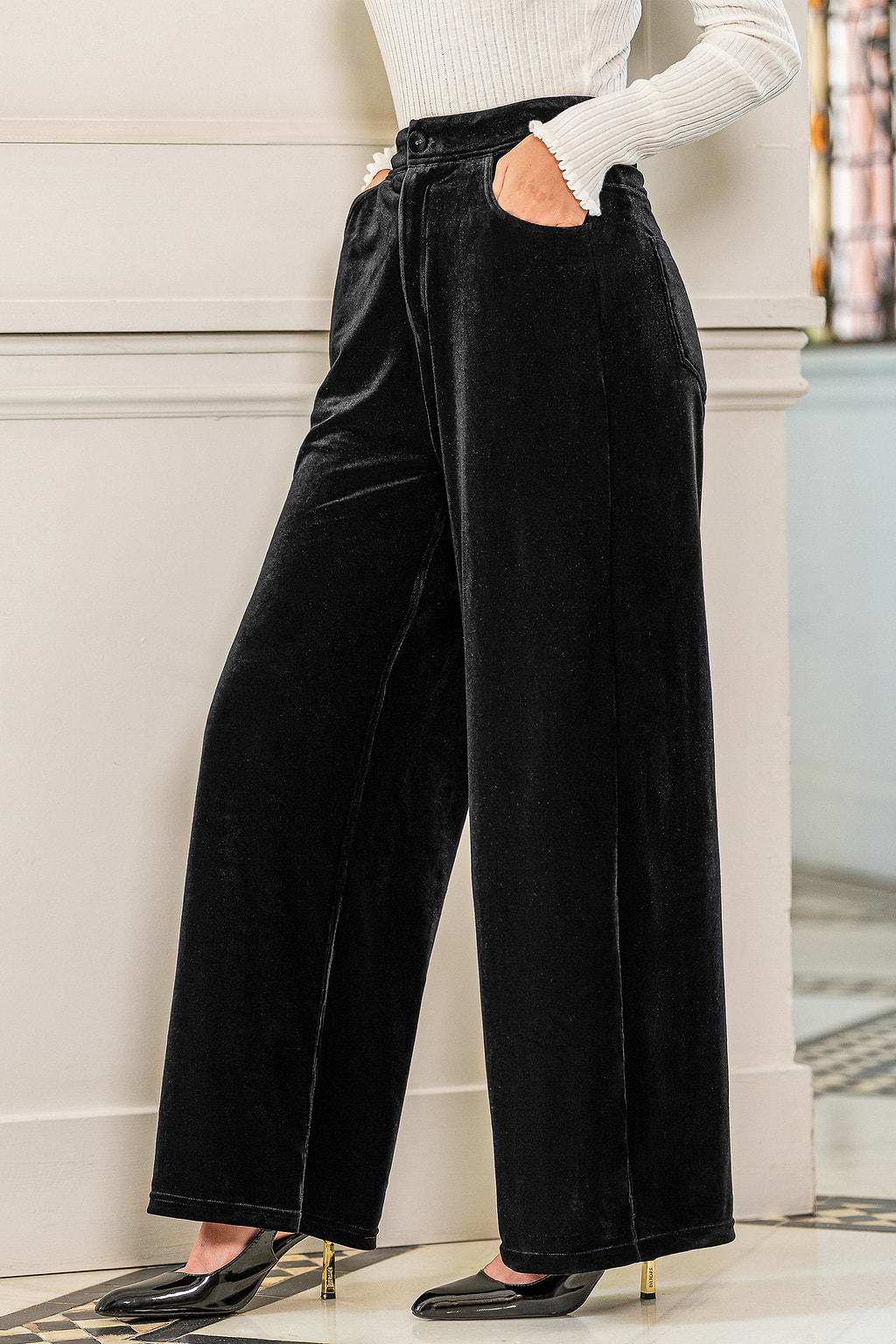 Midnight Black Wide Leg Trousers
