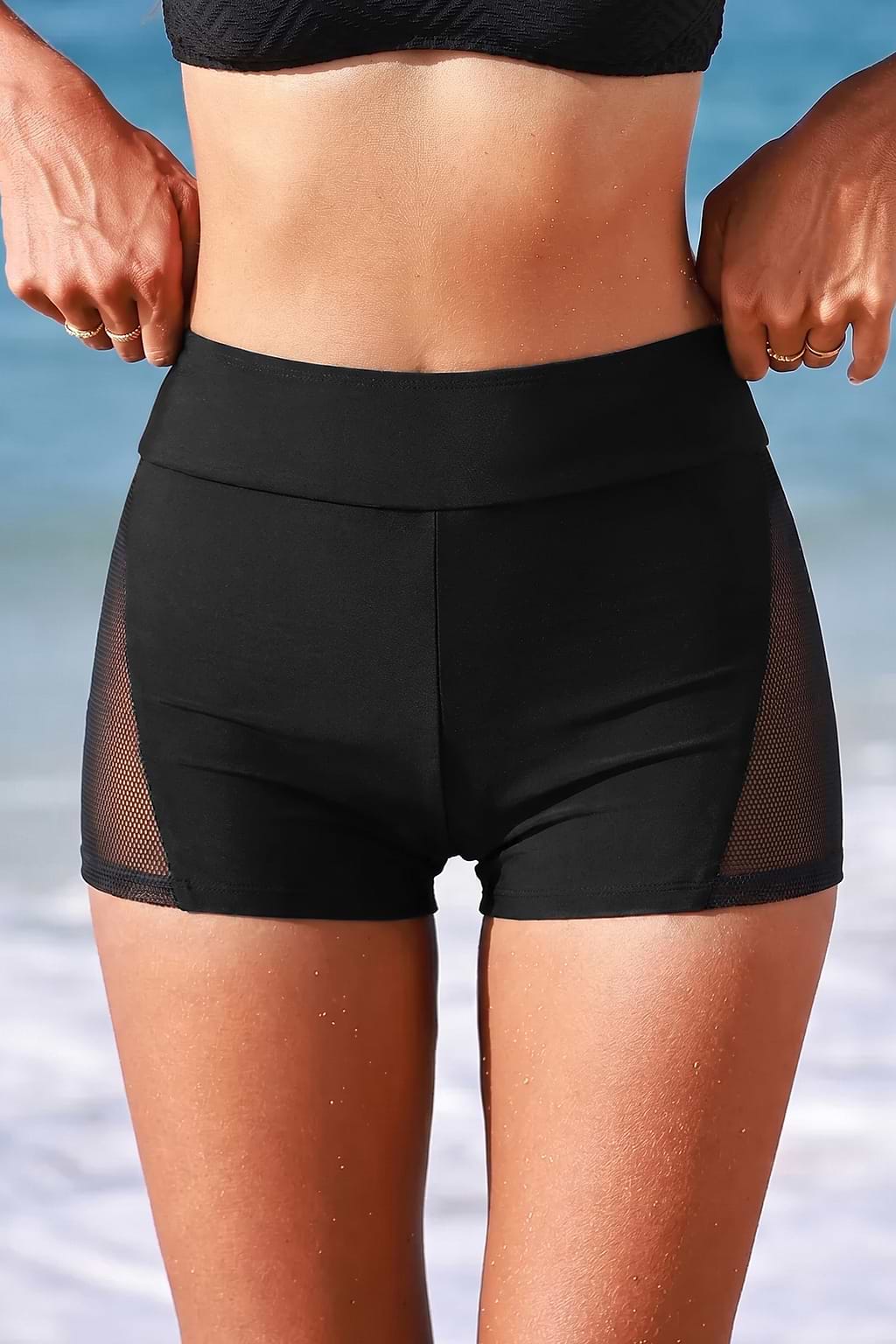 Short de bain noir taille haute