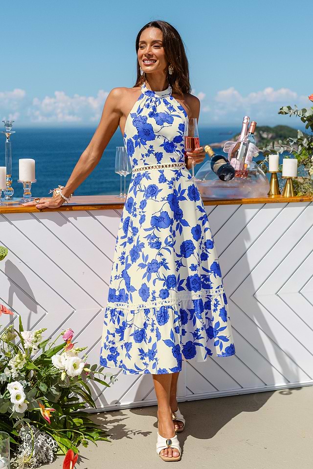 golden blue color dress Cupshe Golden Horizon Blue Cover-Up Mini Dress - Navy