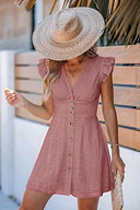 Rosa Mini-Strandkleid mit V-Ausschnitt und Lochstickerei