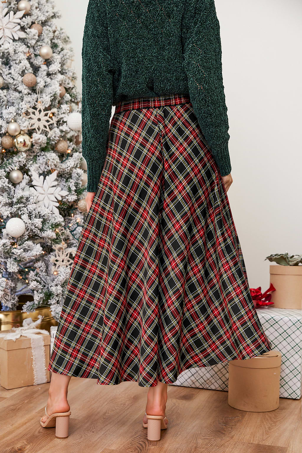 Retro Cheer Plaid Midi Skirt