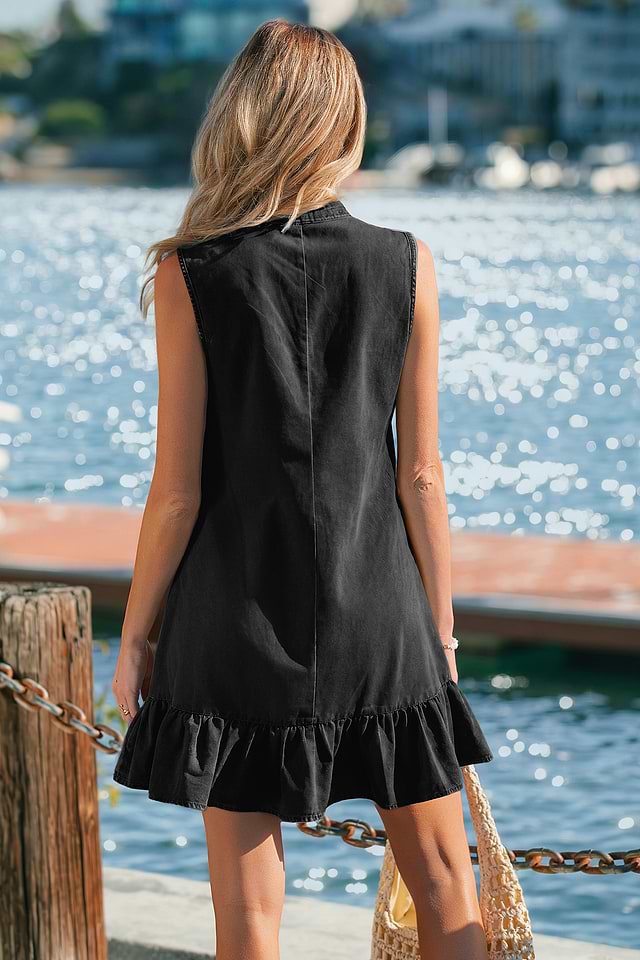sleeveless black mini dress Sleeveless Ruched Front Flippy Hem Mini Dress In Black Slinky | EGO US