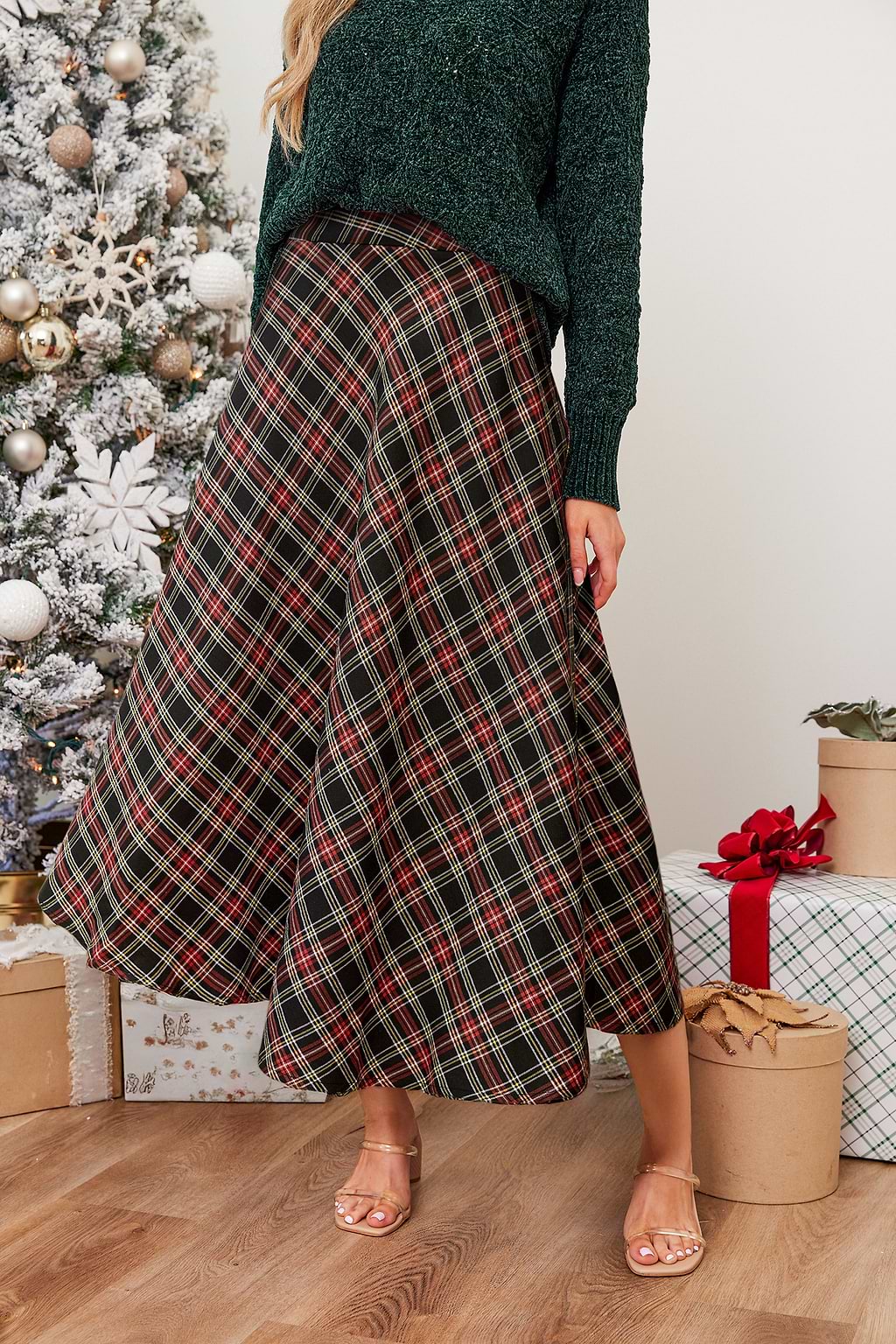 Retro Cheer Plaid Midi Skirt