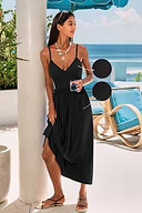 Vestido largo negro con estampado de ambiente soleado