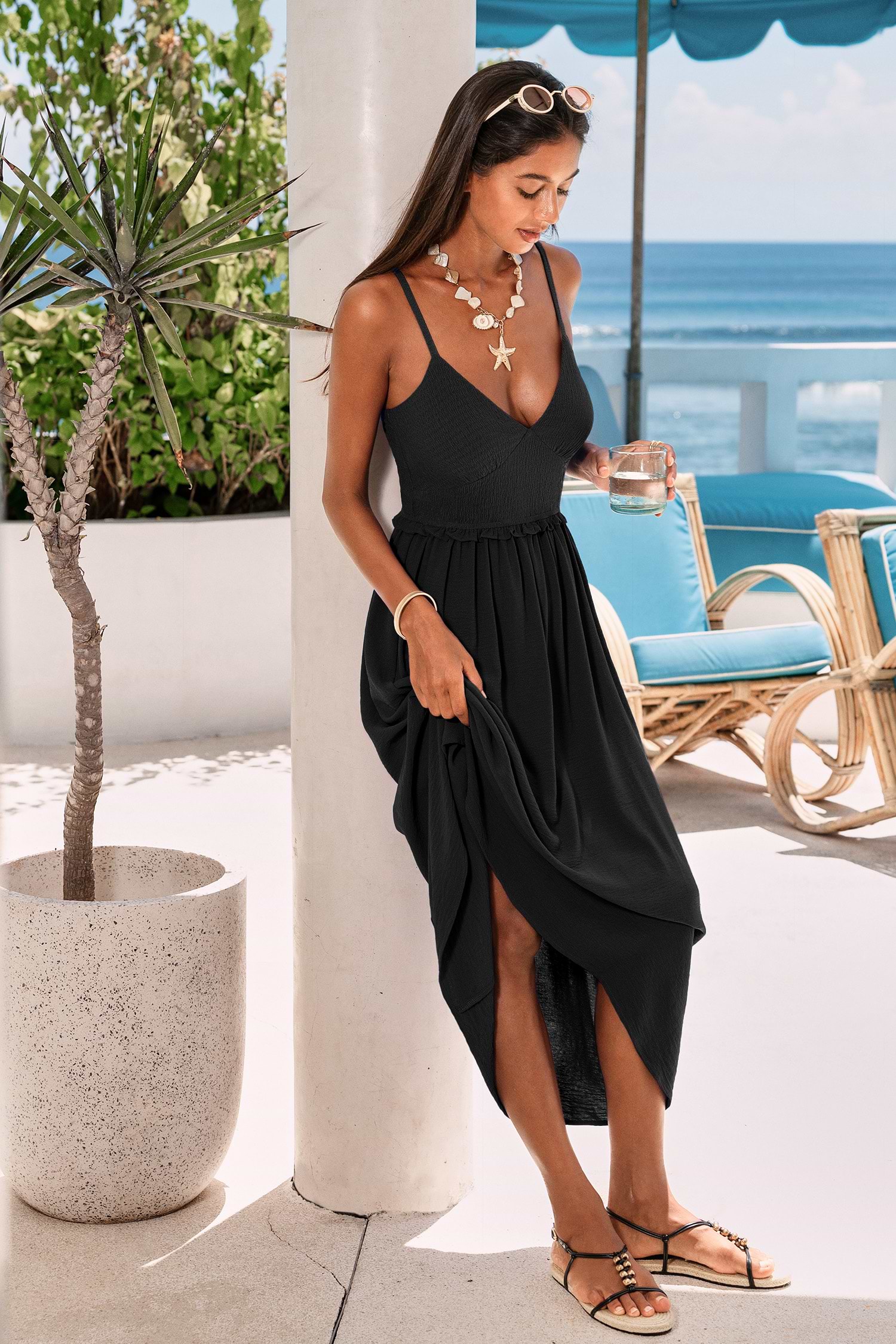 Sun Soaked Vibe Black Maxi Dress