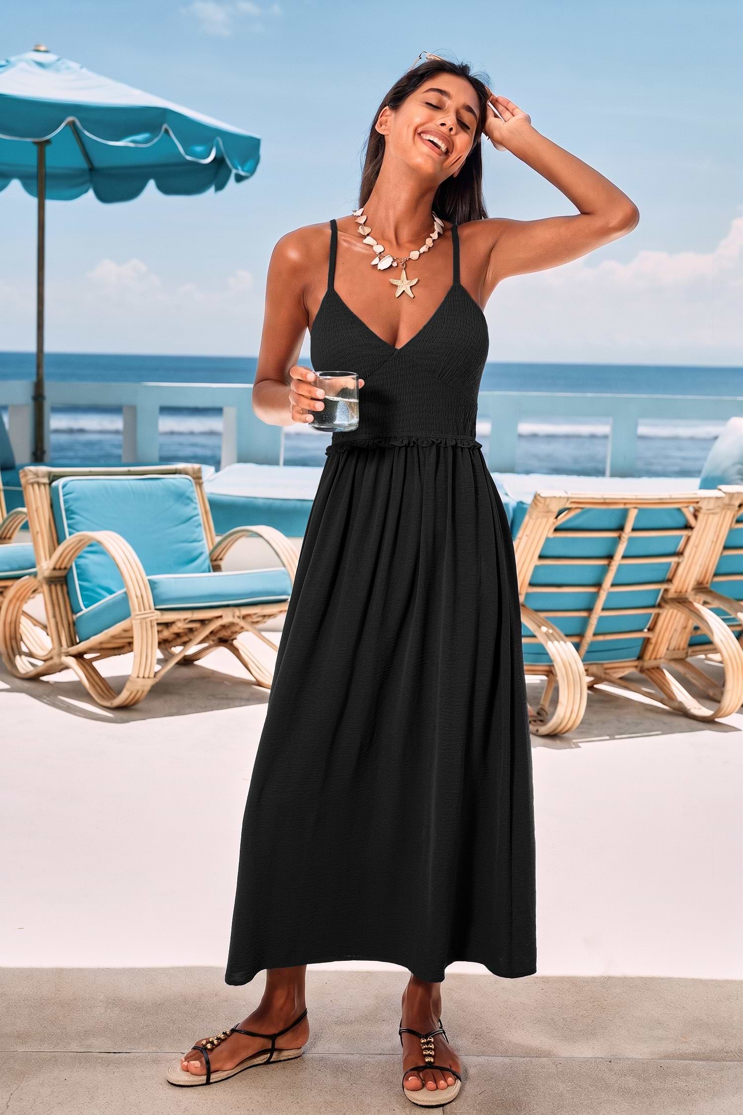 Sun Soaked Vibe Black Maxi Dress