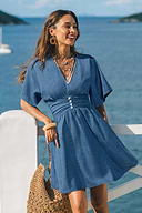 Marineblaues Mini-Sommerkleid mit V-Ausschnitt