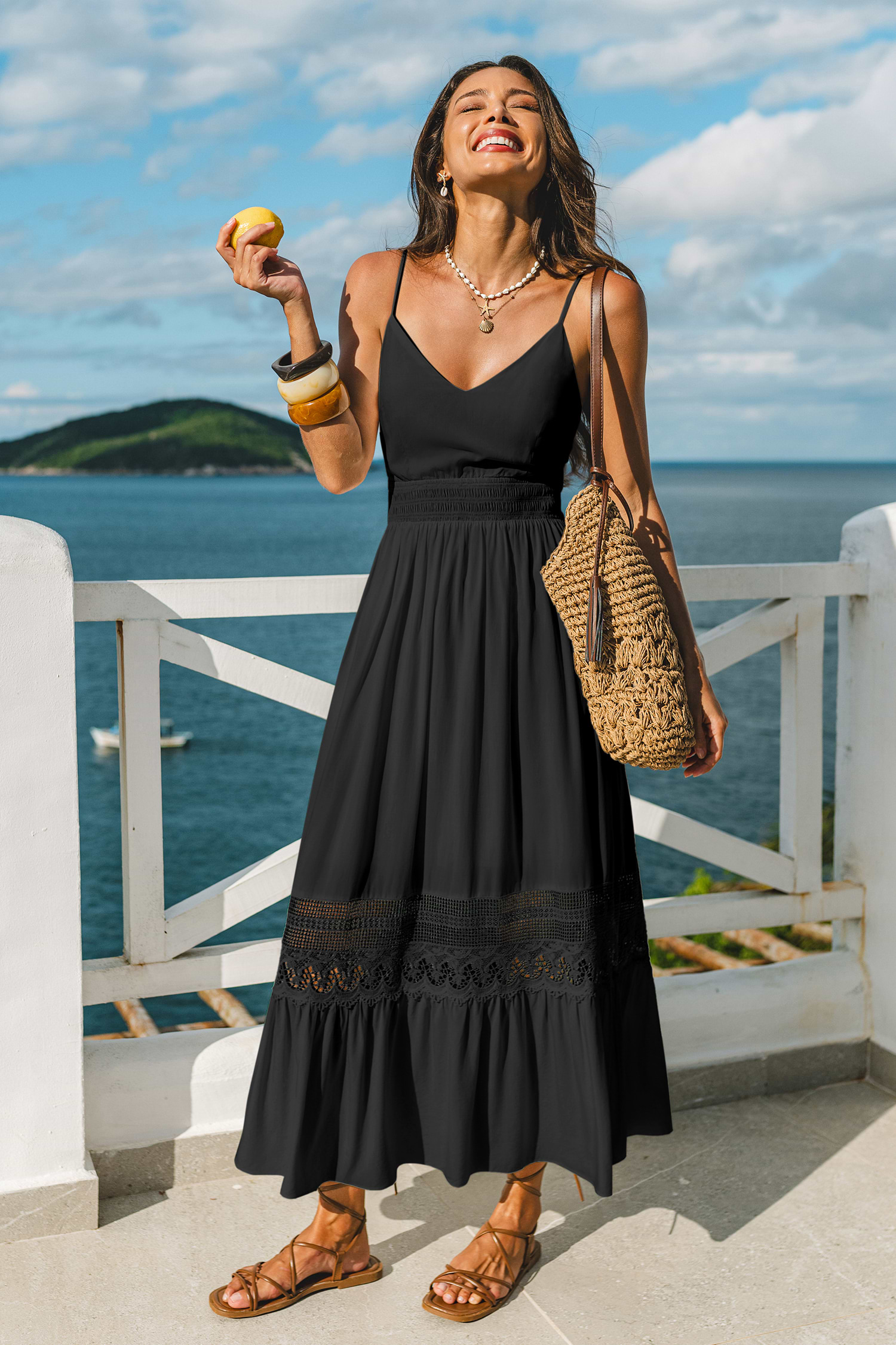 Lemon Blossom Tropical Maxi Dress