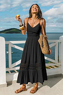 Schwarzes Ärmelloses V-Ausschnitt Maxi-Strandkleid