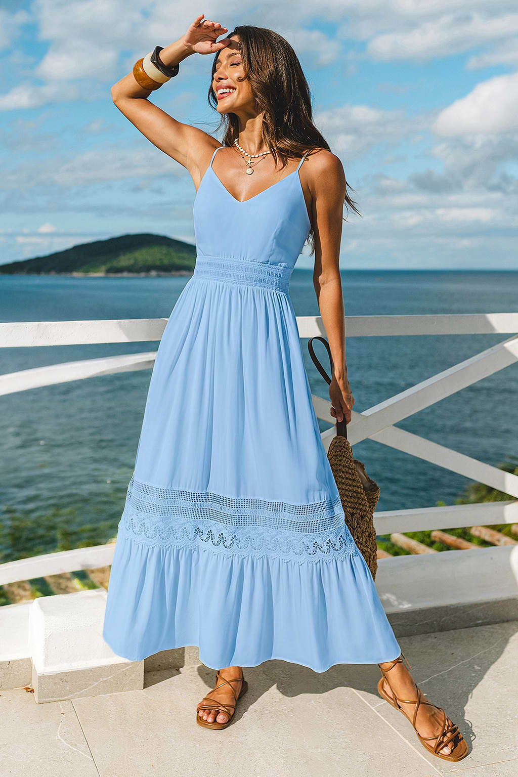 Impresionante vestido largo azul