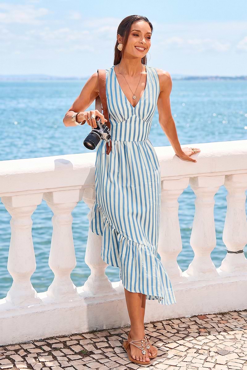 Postmarked Striped Maxi Dress
