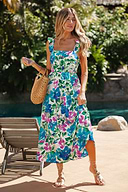 Robe longue fleurie tissé col carré