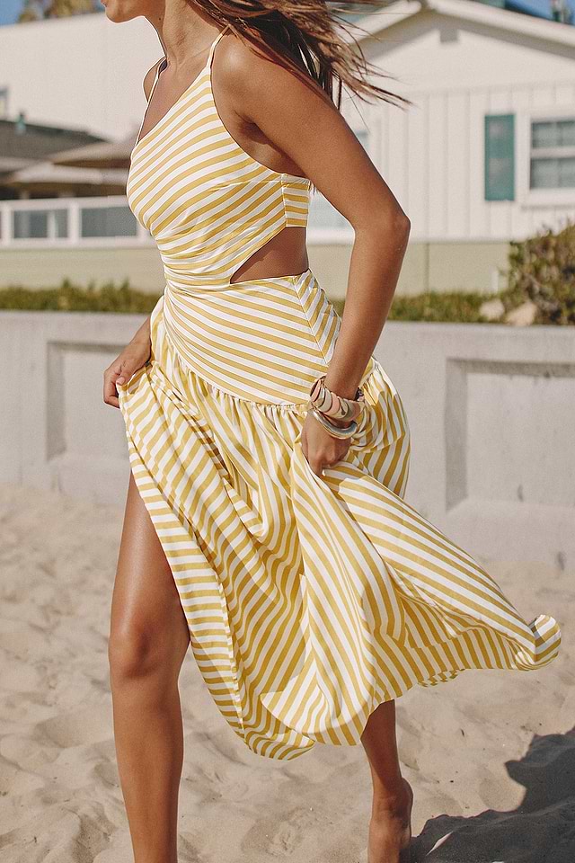 yellow striped maxi dress ASOS Design - Maxi Dress - Women - Cotton - 4 US