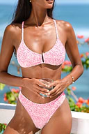 Rosa geblümtes Low-Waist Bustier-Bikini-Set