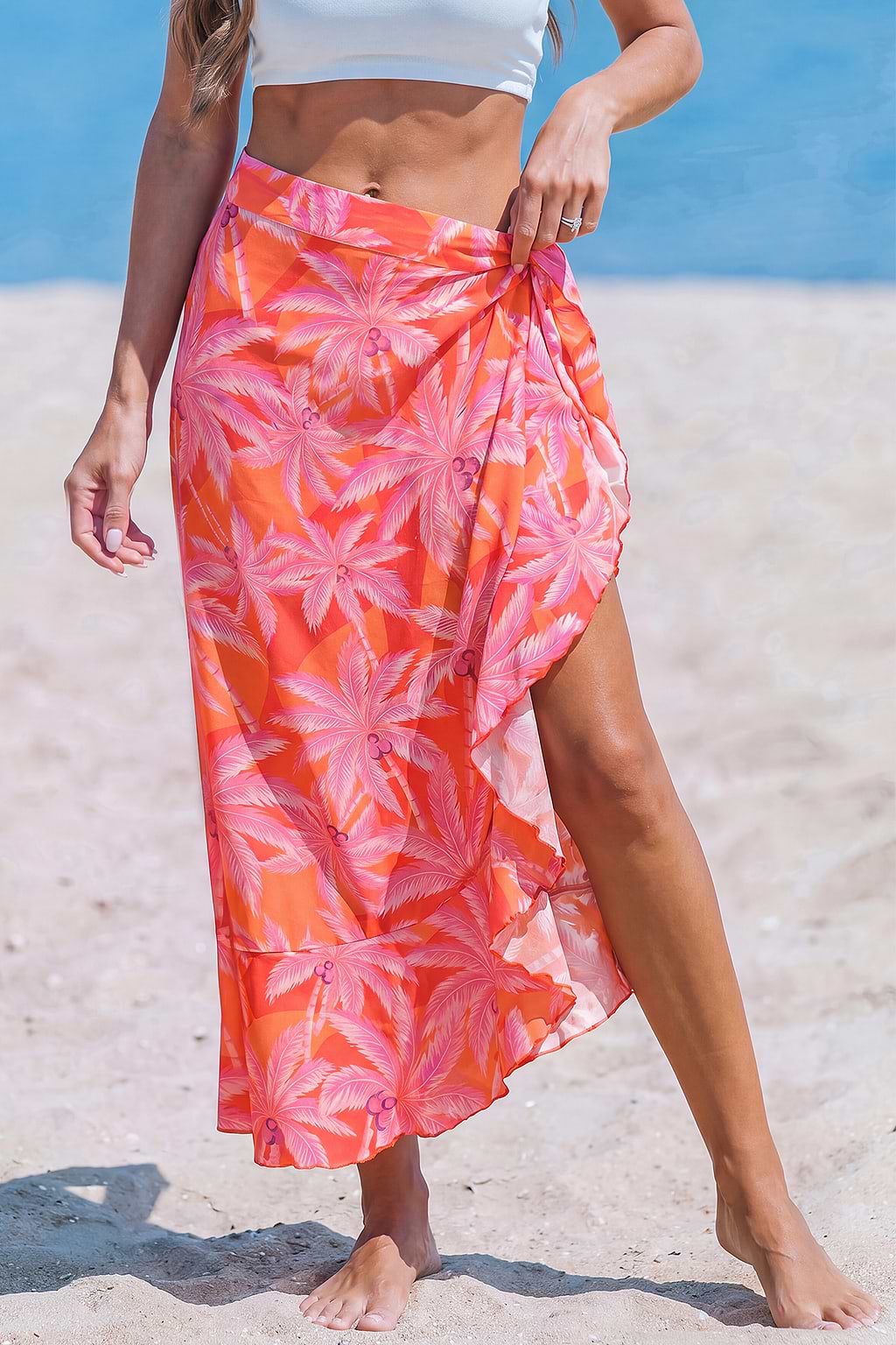 Paréo cover up long tropical à nouer sur le côté