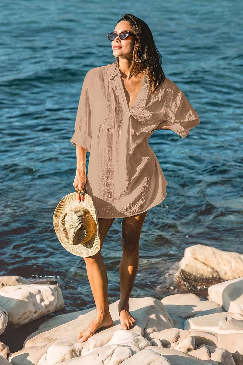 Inner Glow Khaki Cover-Up Mini Dress
