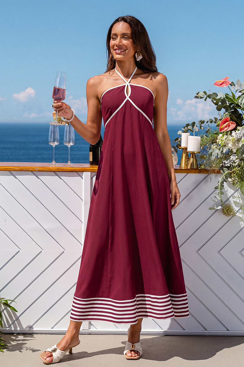 Rotes Maxi-Abendkleid mit geradem Ausschnitt