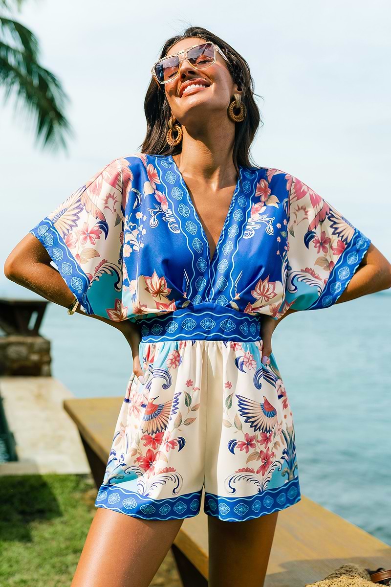 Ornate Bloom Blue Playsuit
