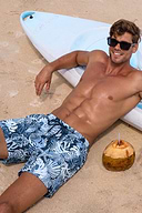 Marineblau Tropische Badeshorts für Herren mit Kordelzug