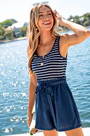 Marineblau Gestreifter Ärmelloser Romper