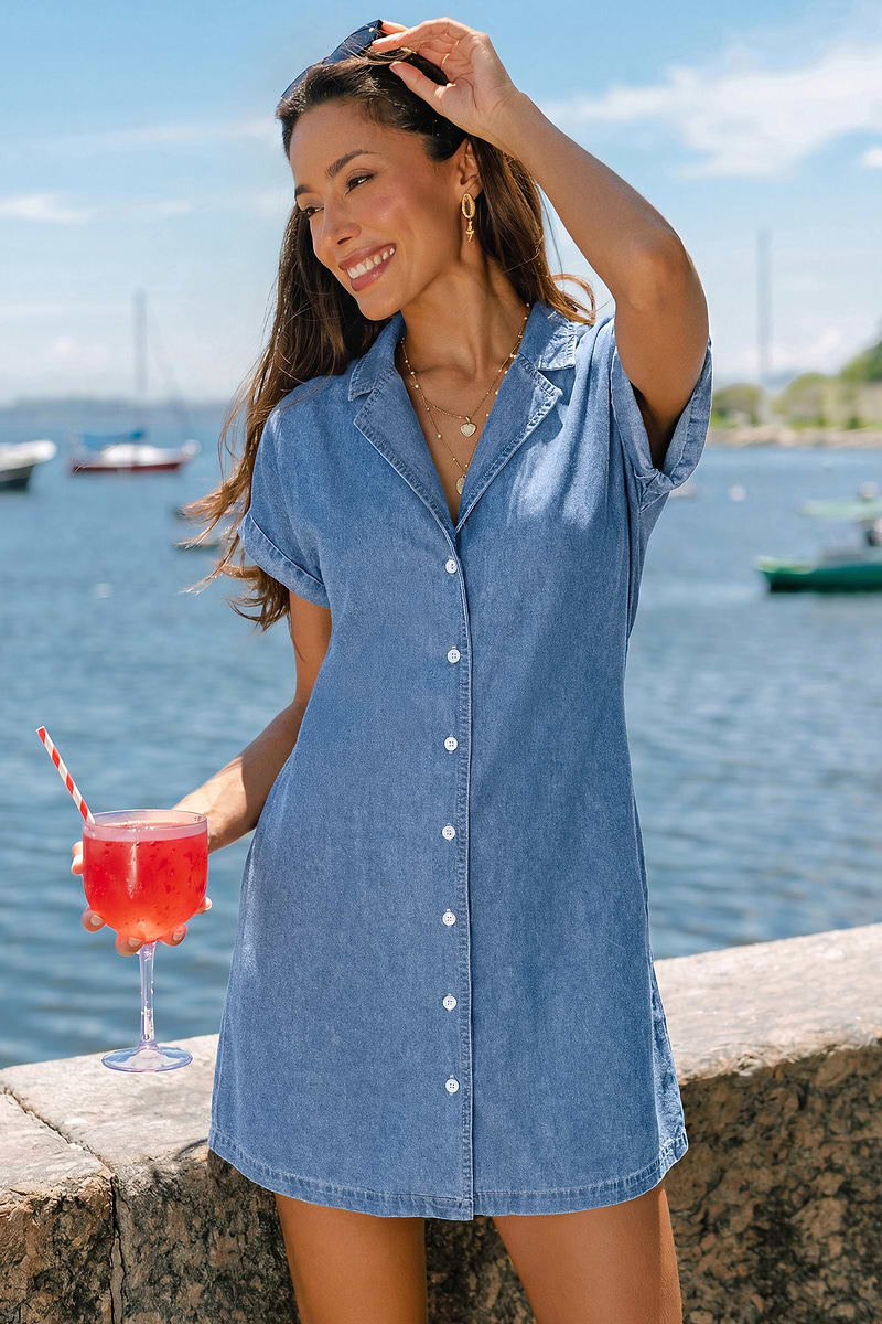 Retro Picnic Blue Mini Dress
