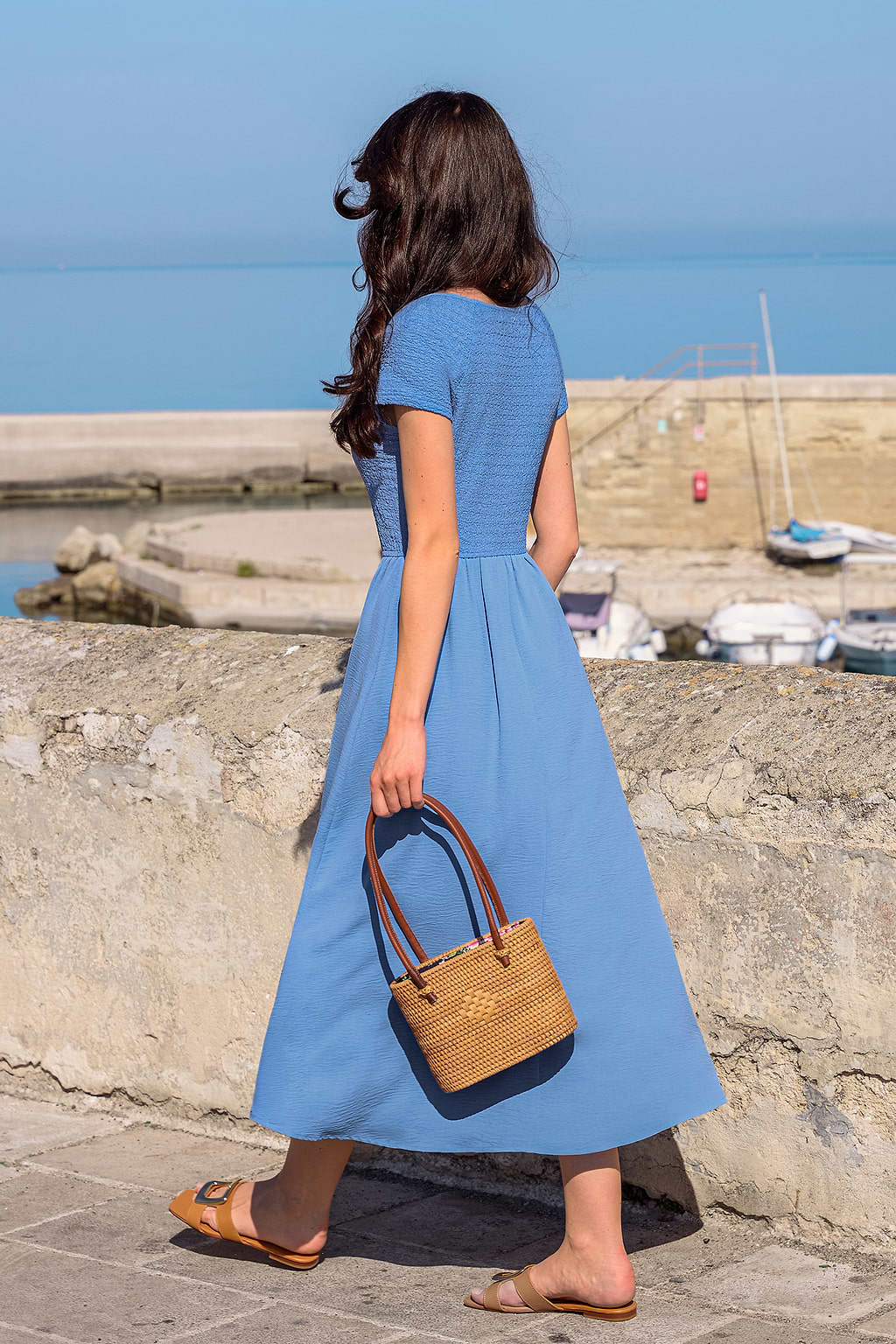 Vestido largo azul de la telonera