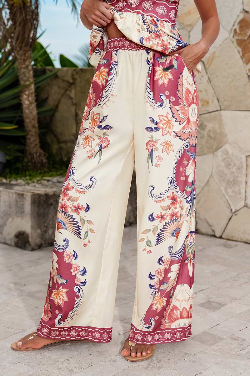 Pantalon tropical fluide à taille élastiquée