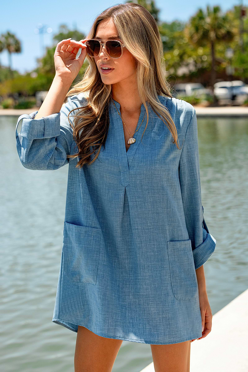 Ace of Waves Blue Cover-Up Mini Dress
