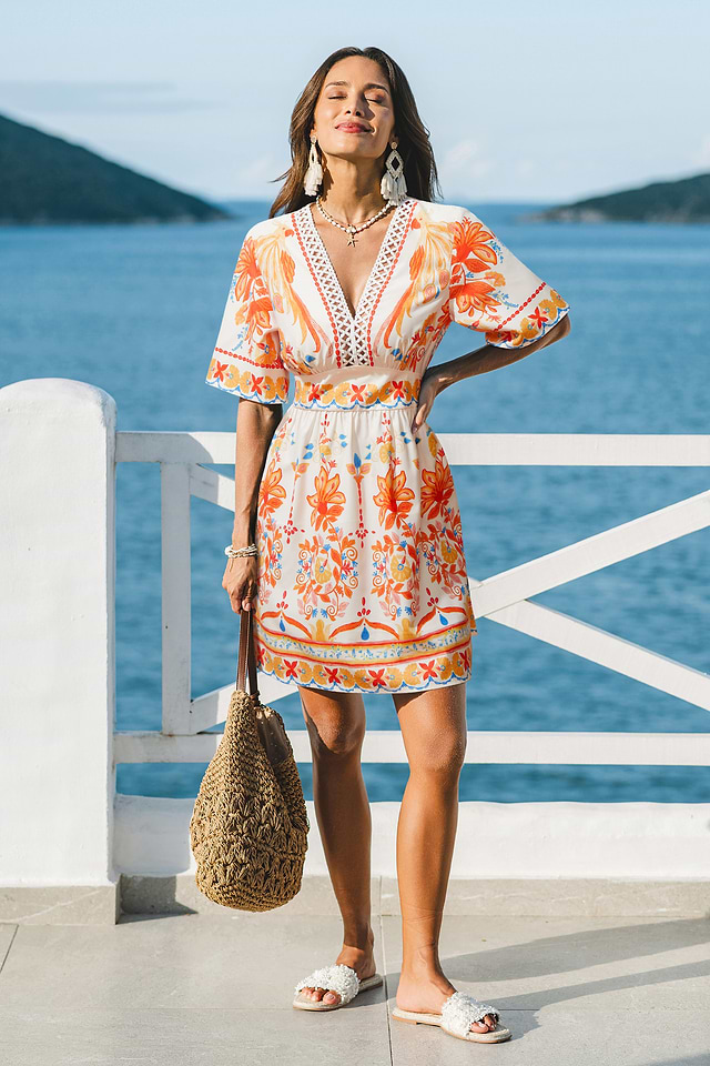 mini terracotta dress Cupshe Terracotta Tropical Mini Dress - Orange