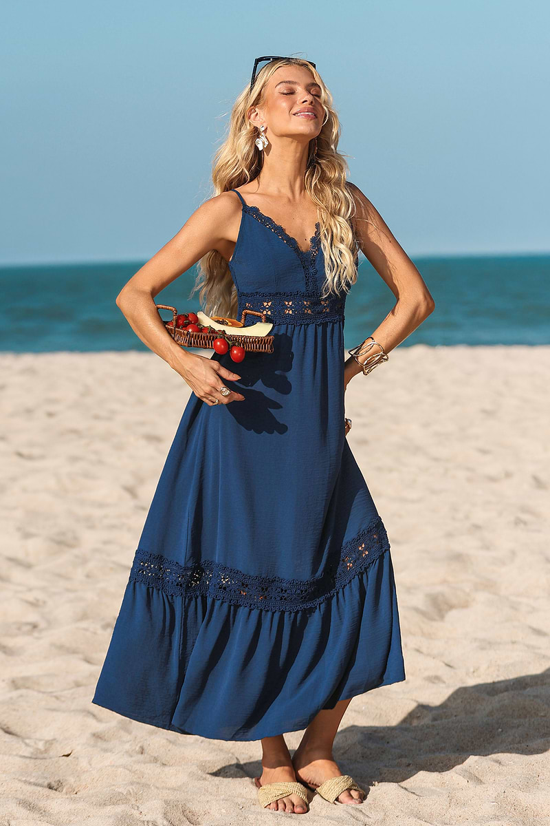 Complimenten blauwe maxi-jurk