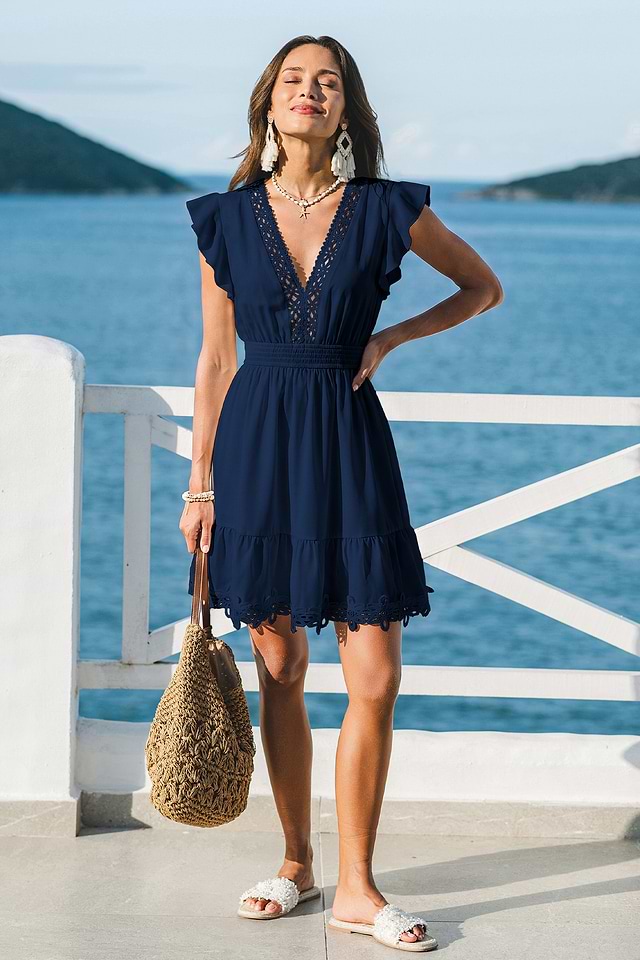 teal and navy blue dress NAVY MELTING BLOOM HILLARY DRESS