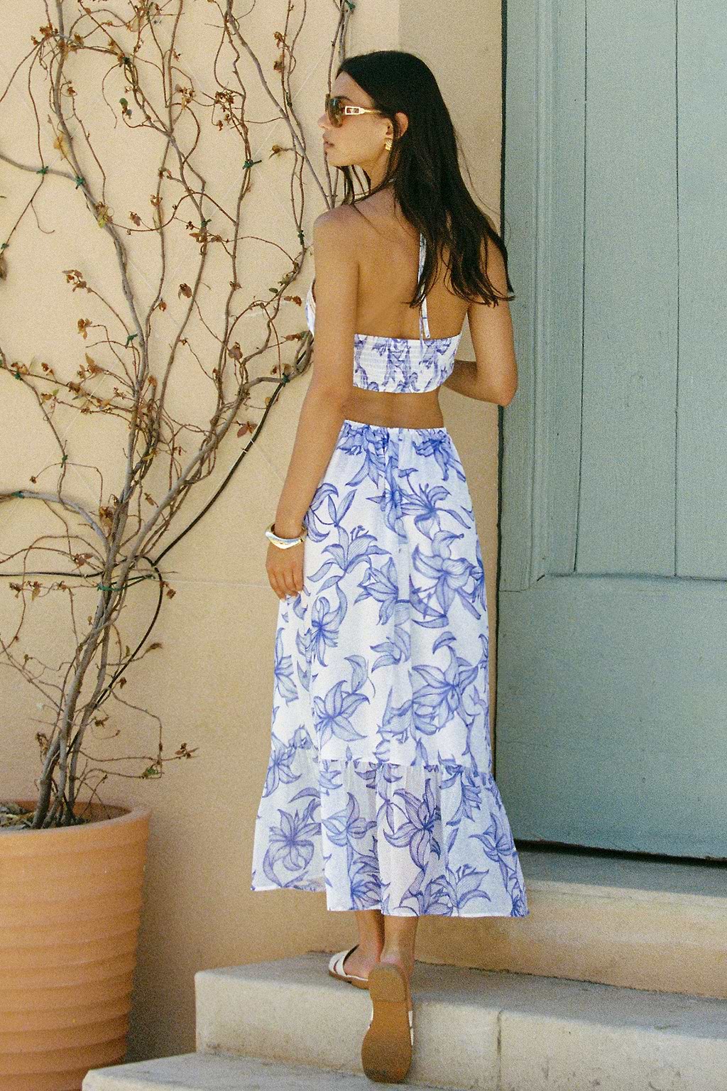 Robe longue tropicale à découpes